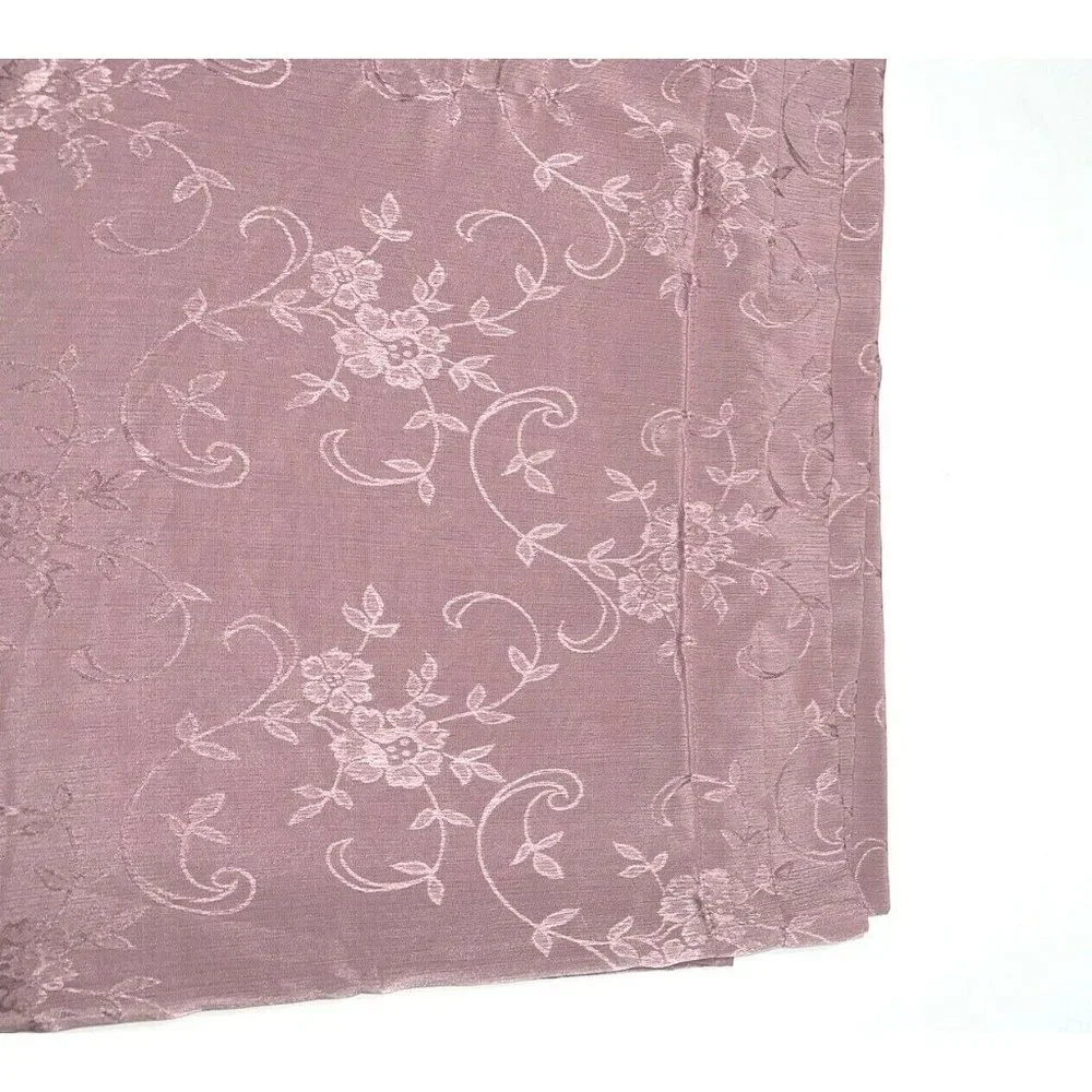 1 Vintage Pink Mauve Curtain Drape Attached Valance Tassel Damask Print Luxury